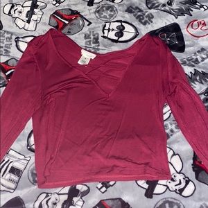 Red crossneck long sleeve top